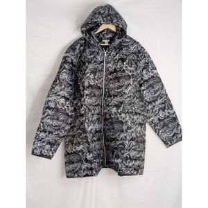 Catherines Packable Puffer Coat Hooded Black Paisley Jacket Womens 4X Plus